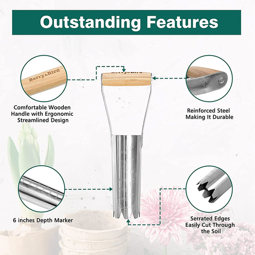 Berry&Bird Garden Bulb Planter 4in, 6in Depth Mark Digging Transplanter Tool