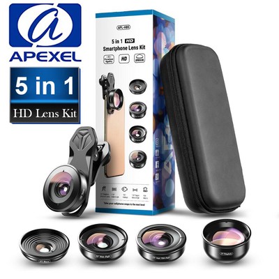 APEXEL 5-in-1 Phone Camera Lens Kit Macro Lens Wide Angle for iPhone Android