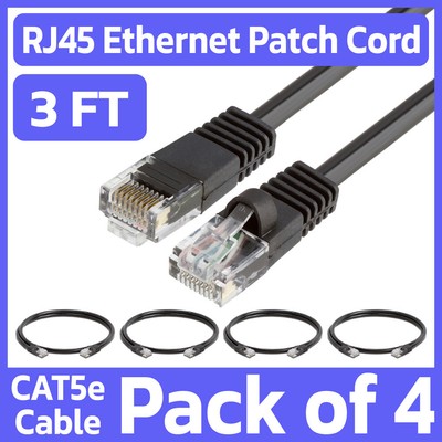 4 Pack Black Cat5e RJ45 Ethernet Patch Cord 3ft Internet Wire LAN Network Cable
