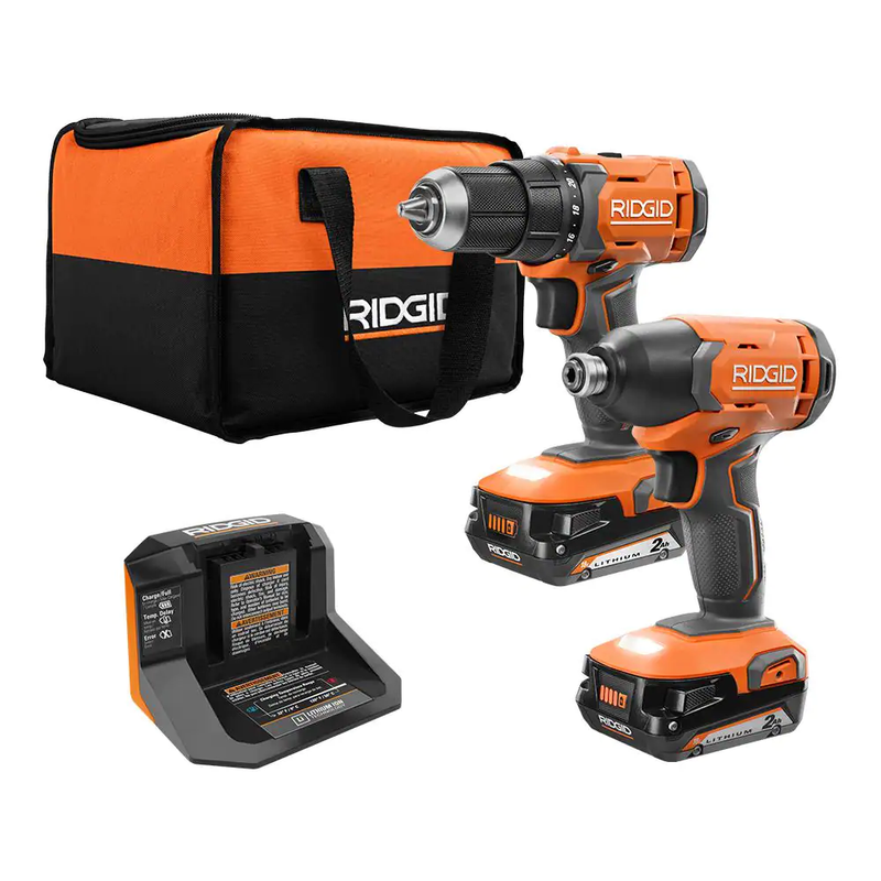 RIDGID Combo Kit Drill Impact Driver 18V Cordless 2 Tool Batteries Charger NEW