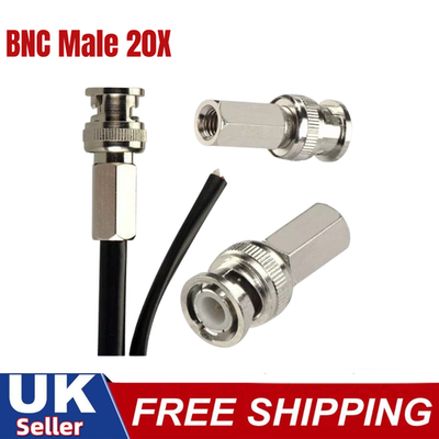 20x BNC Twist Screw On Plug Male Connector for CCTV Security RG59 Coaxial Cable