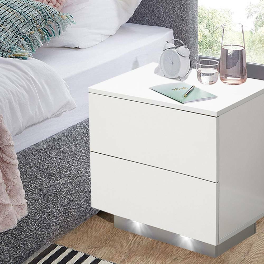 Kommode Nachttisch LED Nachtkommode Nachtschrank Nachtkonsole Weiß