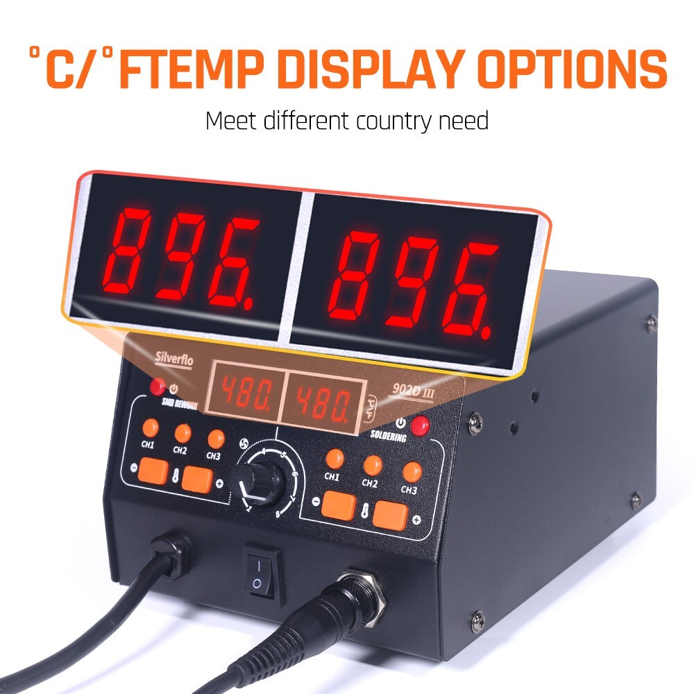 Silverflo 902D-II Soldering Iron Hot Air Gun Rework Soldering Station 750W