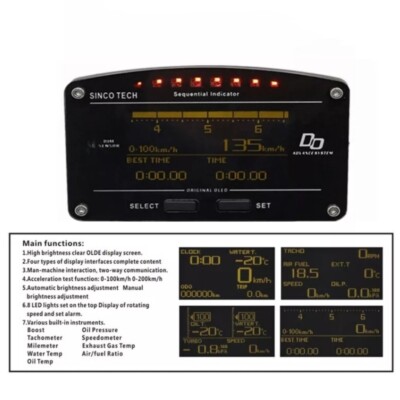 10 in 1 Race Dash Panels OLED Display Full Sensor Kit CaMulti-Function Dashboard