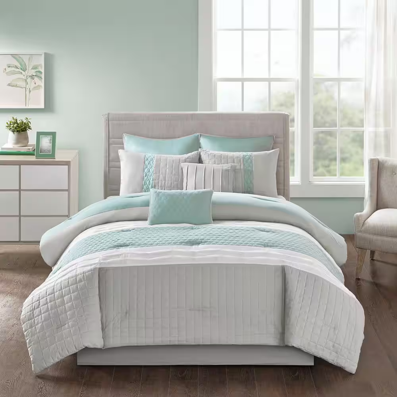 Irvine 8-Piece Seafoam/Grey Polyester Cal King Comforter Set