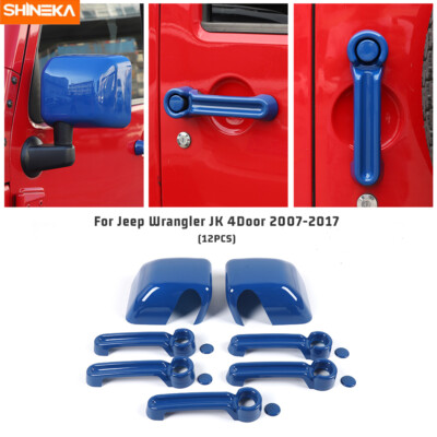 Blue Rearview Mirror Cover & Door Handle Trim For Jeep Wrangler JK 2007-2017 4Dr