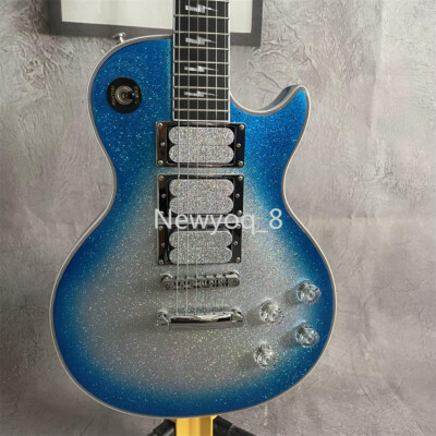 Ace Frehley Tribute Silver Sparkle Custom Electric Guitar Blue Burst 6 String
