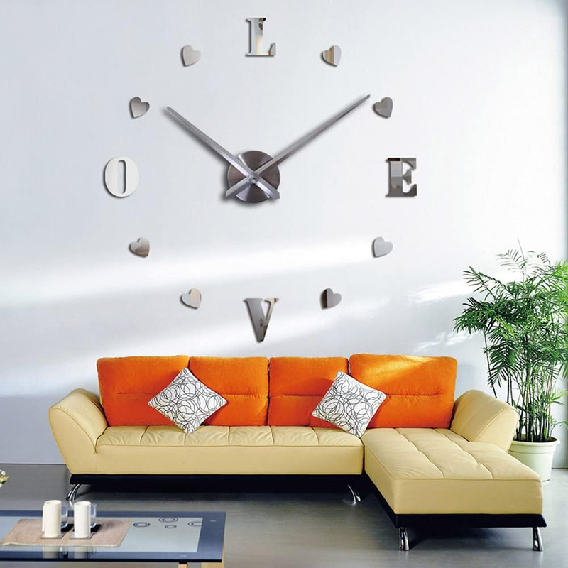 3D DIY Wall Clock Frameless Mute Mirror Decor Sticker for Home Living Room Bedro