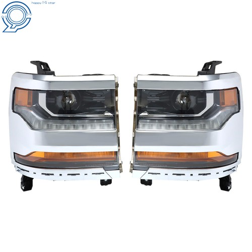 HID/Xenon Headlights For 2016-2018 Chevy Silverado 1500 w/ DRL Chrome RH+LH