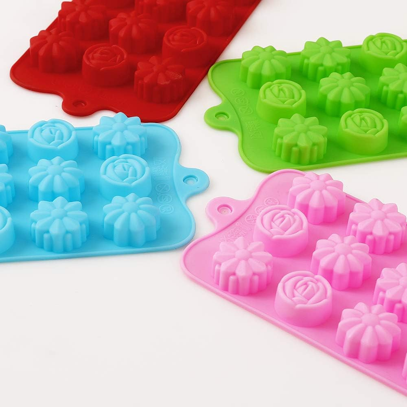 Flower Shape Silicone Molds, 4 Packs 15 Cavity Nonstick Food Grade Silicone Mold