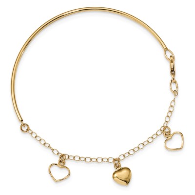 Pre-owned Superdealsforeverything Real 14kt Yellow Gold Polished Dangle Heart Chain Chain Bracelet Bangle; 7 Inch