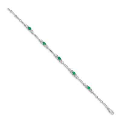 Pre-owned Skyjewelers Real 14kt White Gold Diamond And Emerald Chain Bracelet; 7 Inch; Lobster Clasp