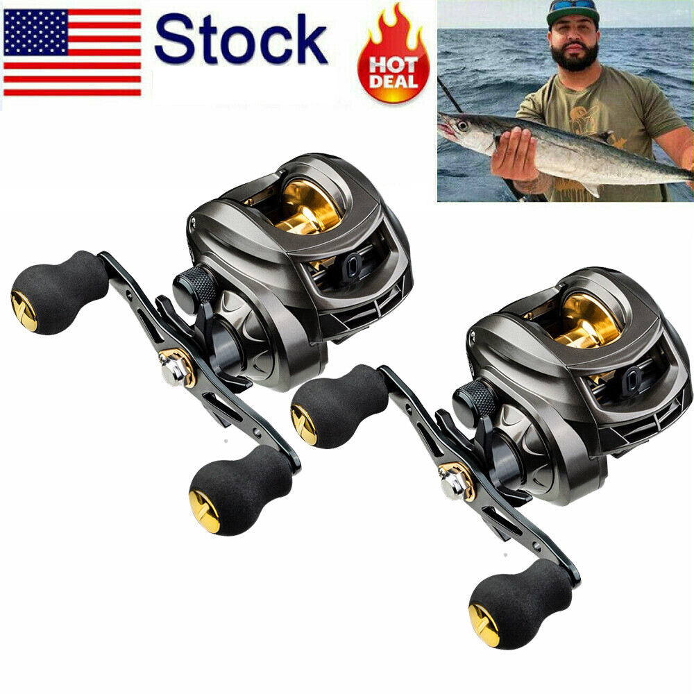 1/2Pc 7.2:1 Gear Ratio Fishing Baitcasting Reel 13+1BB Salt/
