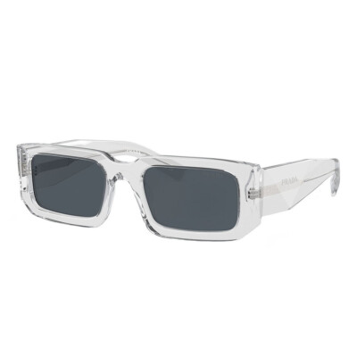 Pre-owned Prada Pr 06ys 12r09t Transparent Grey Plastic Rectangle Sunglasses Grey Lens In Gray