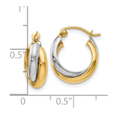 Pre-owned Skyjewelers Real 14kt Two-tone Polished Hinged Hoop Earrings