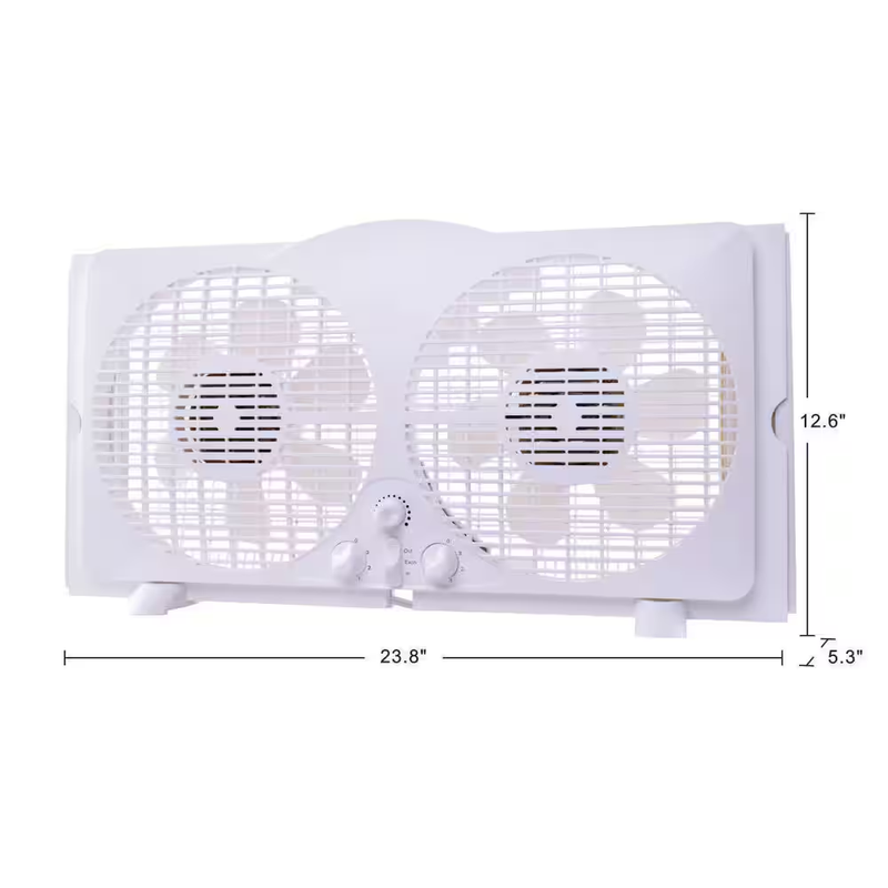 Window Fan Twin Reversible 9 in Adjustable Thermostat 3 Speed Quiet White