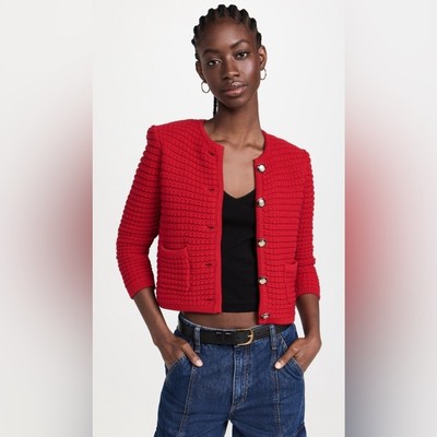 NEW Ba&sh Bash Gaspard  Tweed Cardigan Jacket in Red | size 2 / M