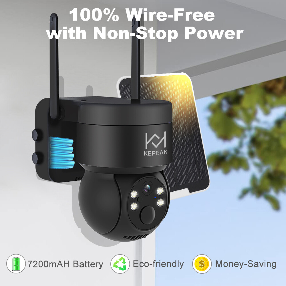 Solar Battery Powered Wireless WiFi Outdoor Pan/Tilt Home Security Camera System