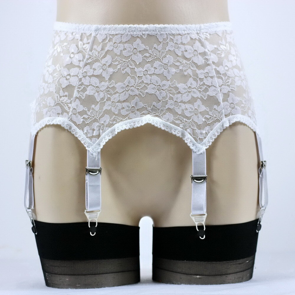 Luxallacki Hollow Lace Floral Garter Belt with 6 Straps Metal Clasp Lingerie