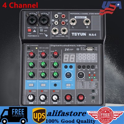 Pro 4 Channel Studio Audio Mixer Bluetooth USB DJ Live Sound Mixing Console