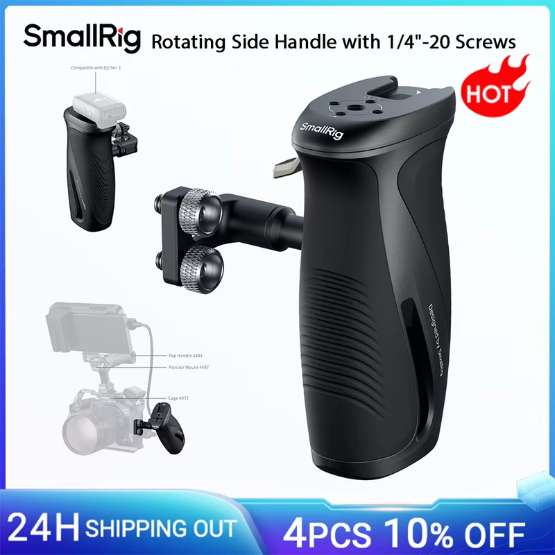 Rotating Side Handle with 1/4"-20 Screws, 360° Adjustment Handgrip for DSLR Came