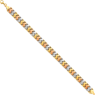 Pre-owned Wellingsale 14k Tri Color Gold Diamond Cut Bracelet - 7.25"