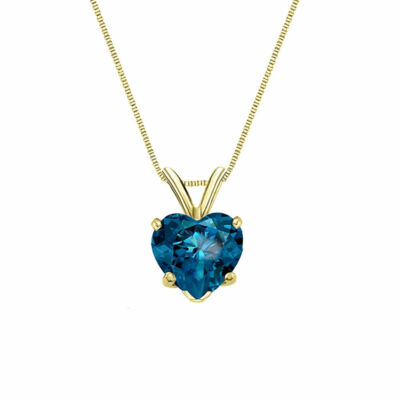 Pre-owned Shine Brite With A Diamond 2 Ct Heart 14k Yellow Gold Blue Simulated Diamond Solitaire Pendant Necklace 18"