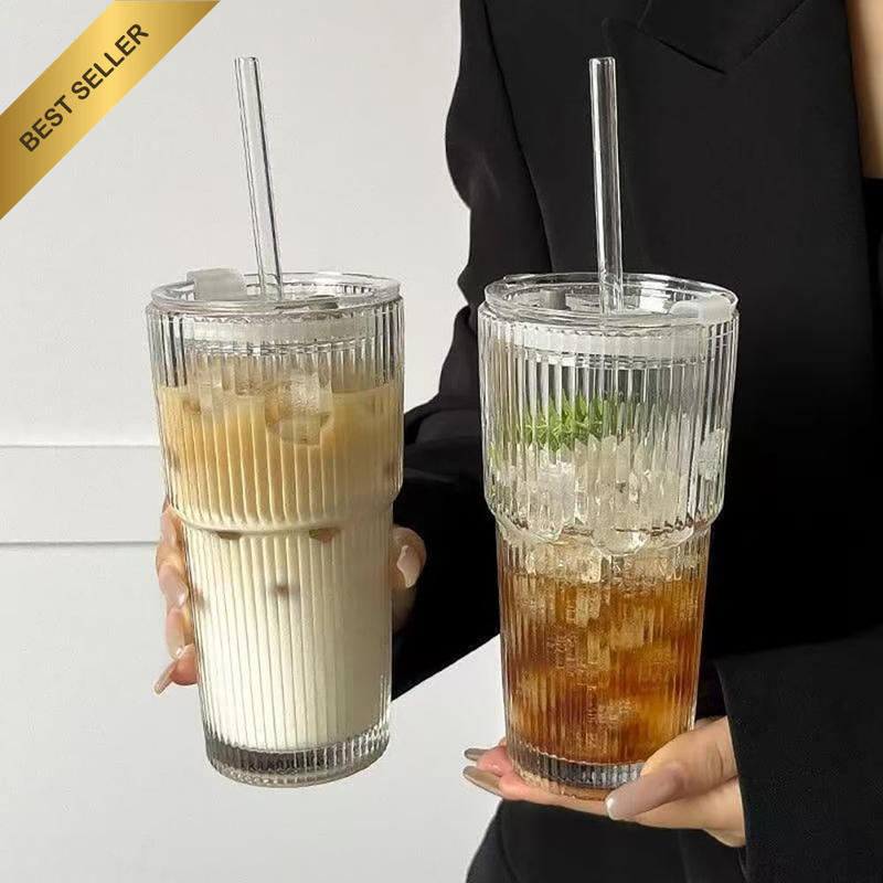 Glass Tumblers with Lids and Straws, 20 Oz Drinking Glasses for Cold Beverages a