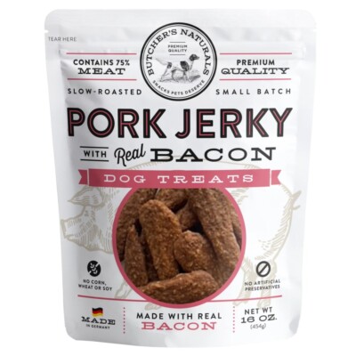 16 oz Dry Pork & Bacon Jerky Treats for Dogs - Delicious & Healthy Snack