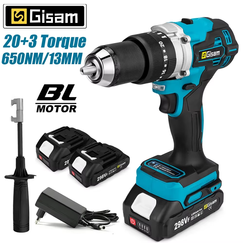 Powerful Electric Impact Drill Screwdriver 13mm Chuck Brushless Battery Impact H