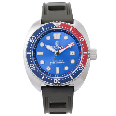 Pre-owned Deep Blue Military Diver 300 Swiss Automatic Watch 44mm Blu/red Bezel Blue Dial