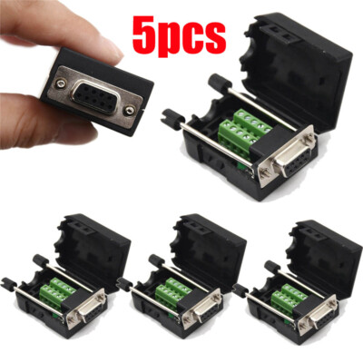 D-SUB DB9 Female 9Pin Black Cover Screw Type Breakout Terminals Connector 5Pcs