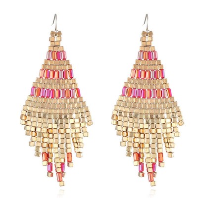 Fashion Retro Bohemian Handmade Drop Beads Tassel Fringe Drop Aretes Earrings US