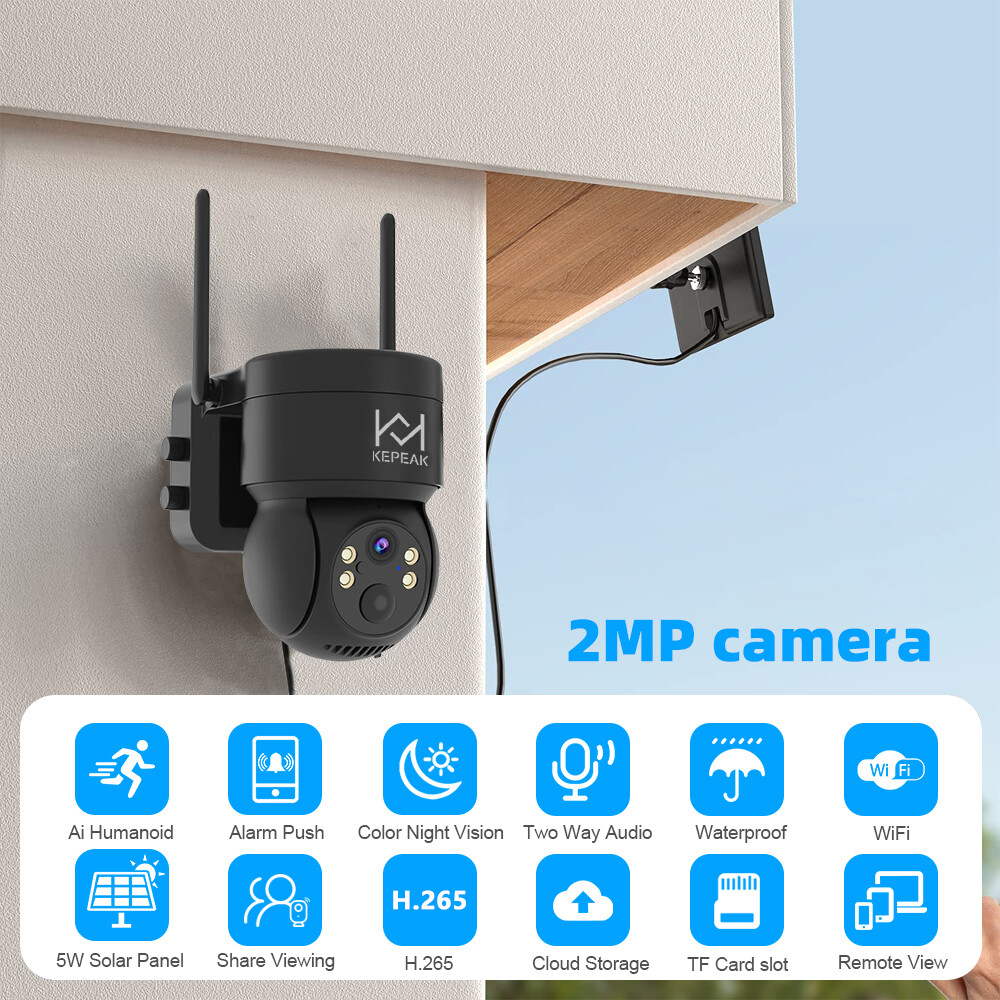 Solar Battery Powered Wireless WiFi Outdoor Pan/Tilt Home Security Camera System