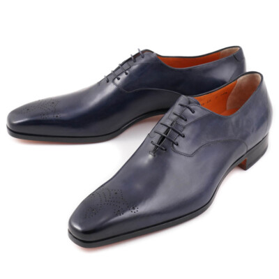 Pre-owned Santoni $1100  Fatte A Mano Navy Blue Medallion Tip Balmoral Us 11.5 Shoes