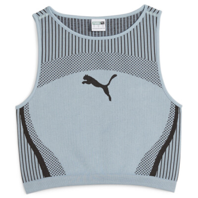 Женская майка Puma Dare To Crop в полоску с круглым вырезом горловины, черная, синяя повседневная спортивная