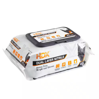 HDX Pop-N-Go Disposable Black Nitrile Gloves (40-Count) 6 mil Size Large
