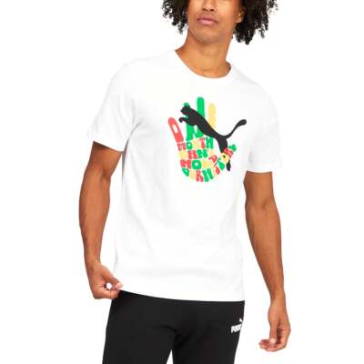 

Puma One Hand Crew Neck Футболка с коротким рукавом Мужские белые спортивные повседневные топы 673, Белый, Puma One Hand Crew Neck Short Sleeve T-Shirt