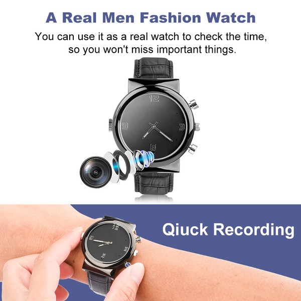 Men's fashion watch with quick recording feature.