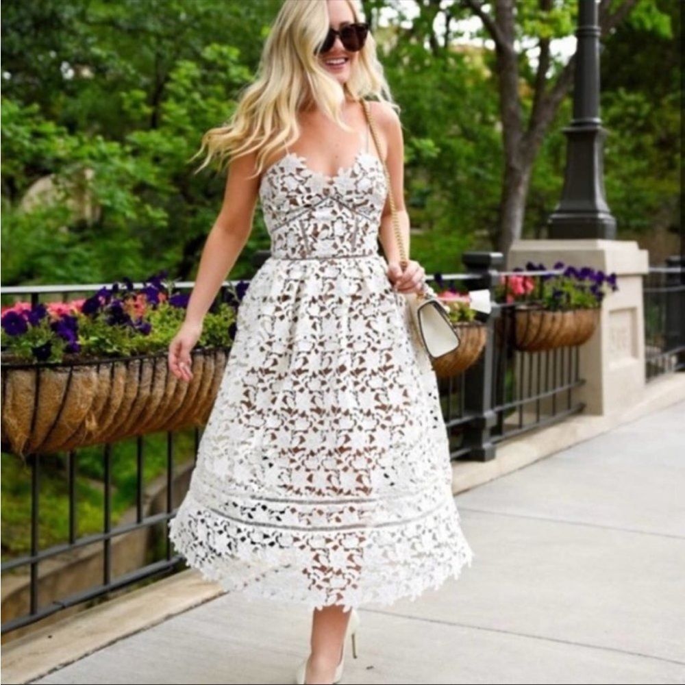 Self-Portrait Wedding White Midi Dress Lace Bridal Azalea Size 4 | eBay