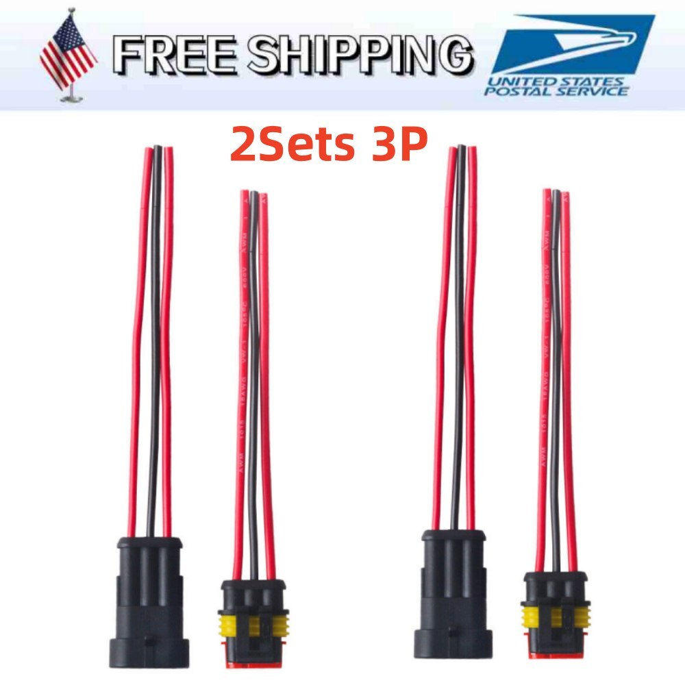 2 Set 3 Way 3 Pin Plug Electrical Wire Connectors 18AWG Waterproof  for Car Boat