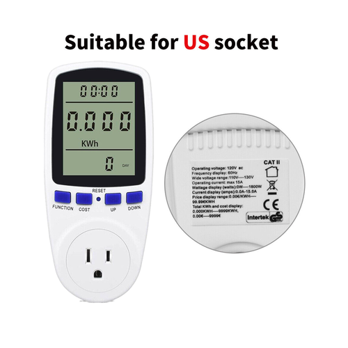 US Plug-in Electricity Power Usage Consumption Meter Energy Monitor LCD Digital