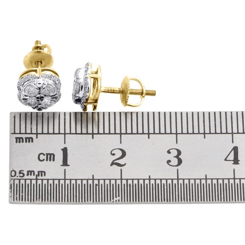 Pre-owned Jfl Diamonds & Timepieces 10k Yellow Gold Genuine Diamond Studs 8mm Square Cluster Halo Earring 0.59 Ct. In White