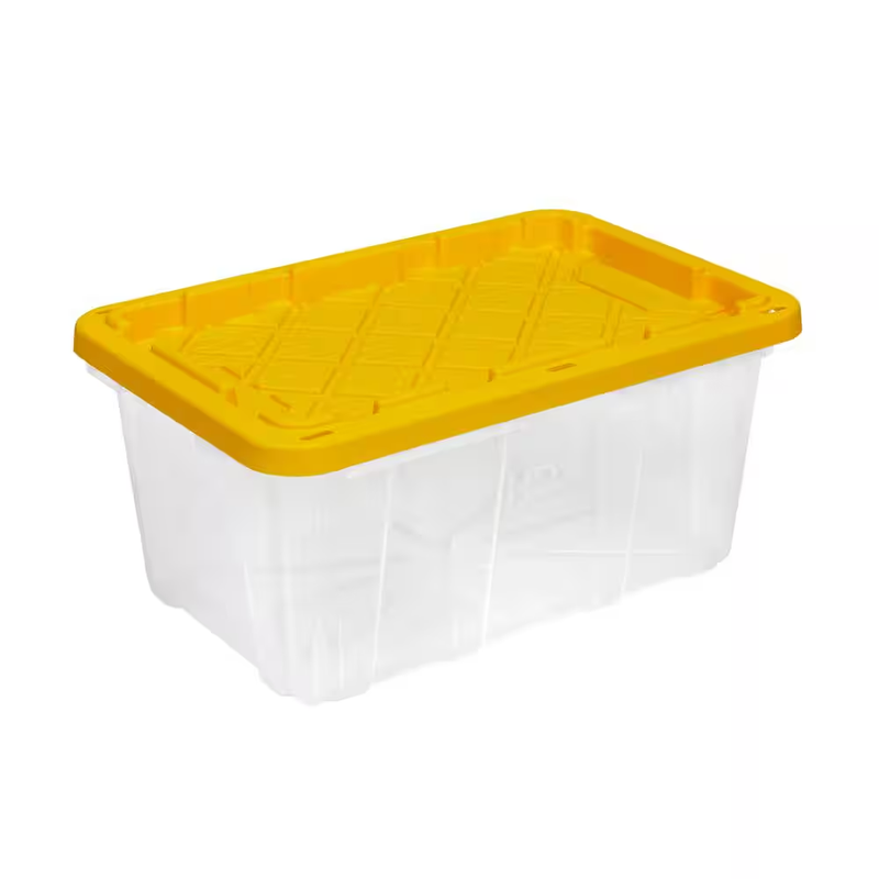 HDX Storage Tote Bin 17 Gallon Clear Heavy Duty Stackable Plastic Box Yellow Lid