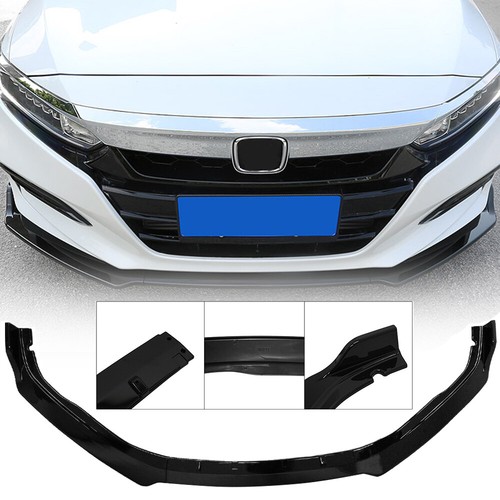 3pc For 2018 2019 Honda Accord JDM Gloss Black Front Bumper Lip Spoiler Splitter