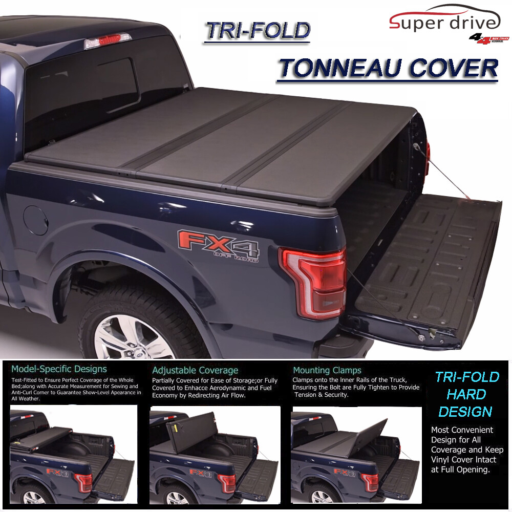 Details About Fits 2015 2019 Ford F150 Lock Hard Solid Tri Fold Tonneau Cover 8ft 96 Bed