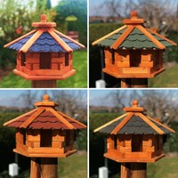 DARLUX Vogelfutterhaus M I Futterstelle I Holz Vogelhaus I Blau Grün Rot Schwarz