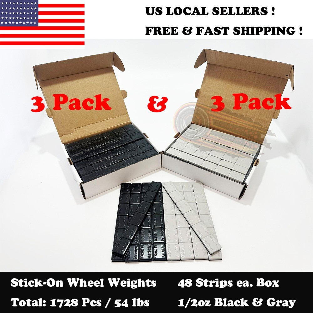 1728 Pcs 1/2oz Black & Gray Stick On Wheel Balance Weights Adhesive Tape 54 Lbs