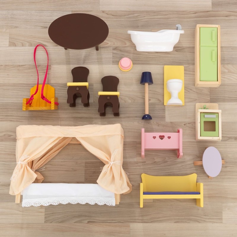 Wooden Dollhouse, Over 4 Feet Tall with Porch Swing and 14 Accessories