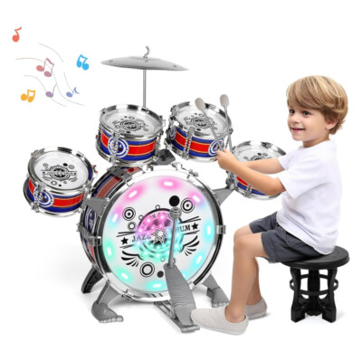 21'' Drums Set for 2-6 Year Old Kids, Musical Instruments Kids Drum with Light